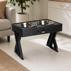 Elevated Pet Feeder Adjustable Height Dog Cat Food Water Bowls Stainless Steel