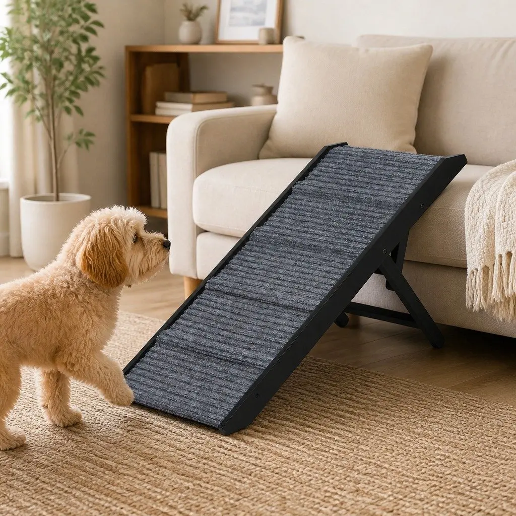 Adjustable Dog Ramp Pet Stairs Folding Portable Couch Bed Car Access Black