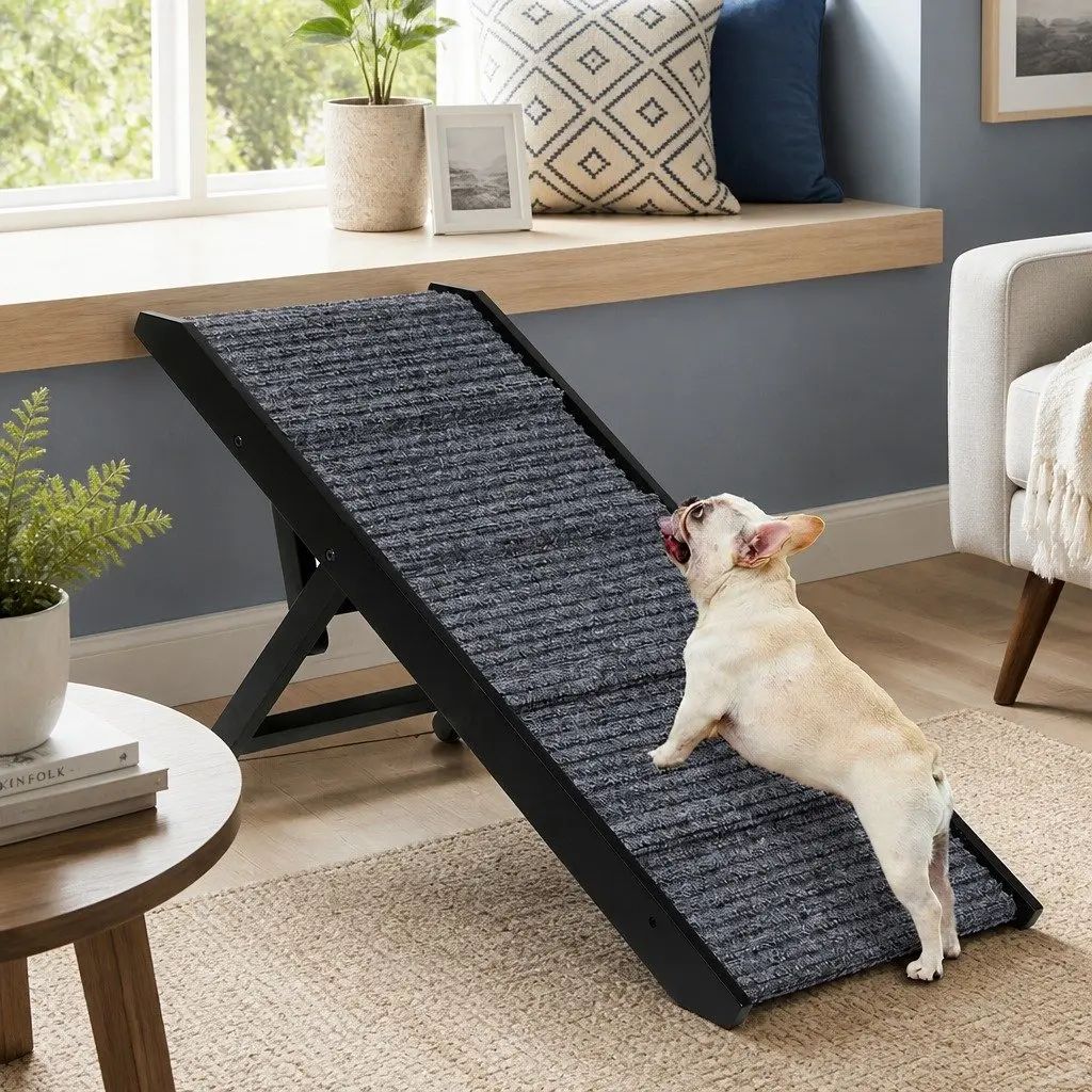 Adjustable Pet Ramp Folding Portable Dog Stairs Non-slip Surface Black