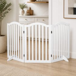 Wooden Pet Gate Dog Fence Foldable Safety Barrier Indoor Outdoor Playpen White