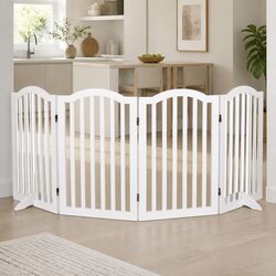Wooden Pet Gate Foldable Dog Fence Barrier Safety Indoor Outdoor Playpen White