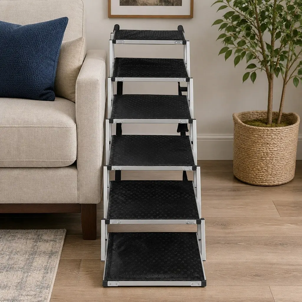 Pet Ramp Adjustable Height 6 Steps Foldable Portable Black