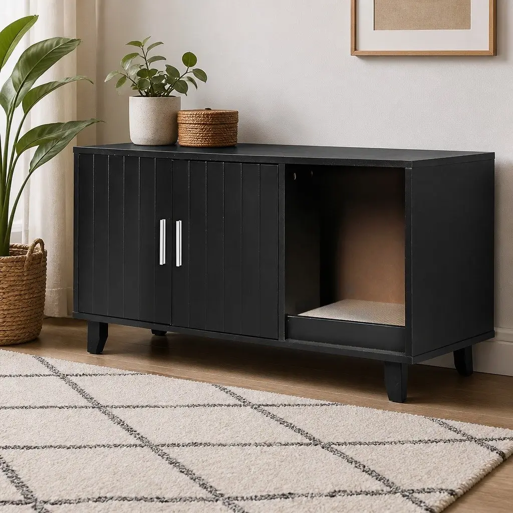 Cat Litter Box Enclosure Cabinet Wooden Furniture Side Table Scratching Board