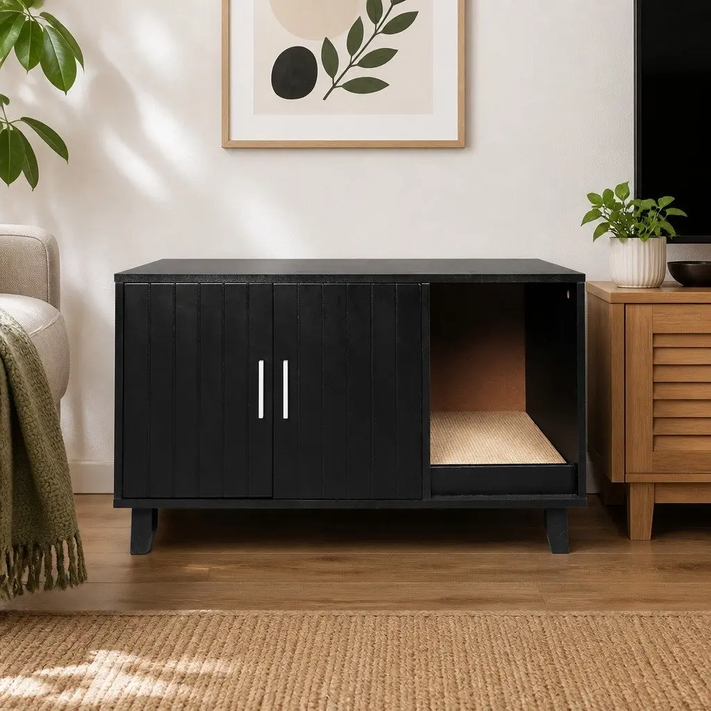 Cat Litter Box Enclosure Cabinet Wooden Furniture Side Table Scratching Board