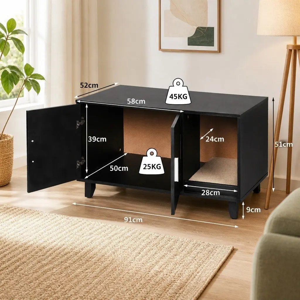 Cat Litter Box Enclosure Cabinet Wooden Furniture Side Table Scratching Board