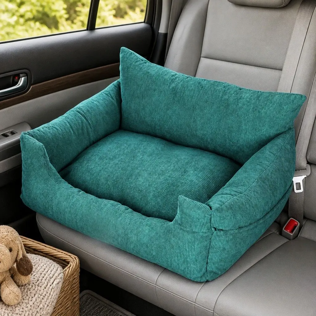 Pet Car Booster Seat Adjustable Safety Belt Large Green