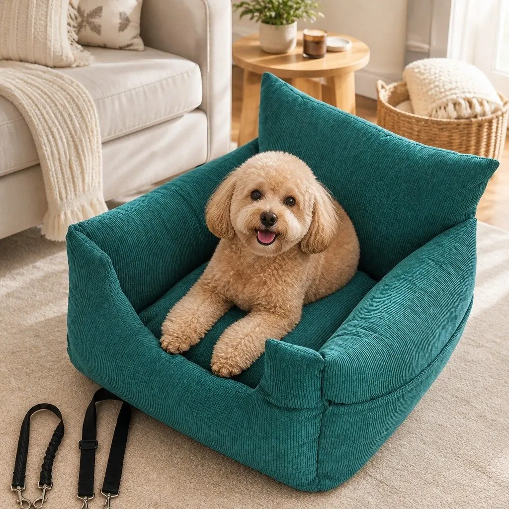 Pet Car Booster Seat Medium Green Elevated Travel Safety