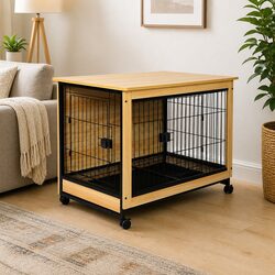Wooden Dog Kennel Pet Crate End Table Medium M Size Two Doors Removable Tray