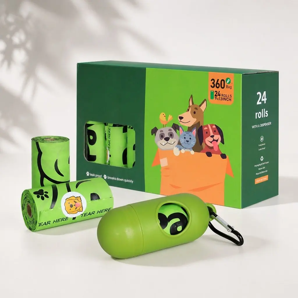 Compostable Dog Poop Bags Biobased Jasmine Scented Extra Thick Leak-Proof Green