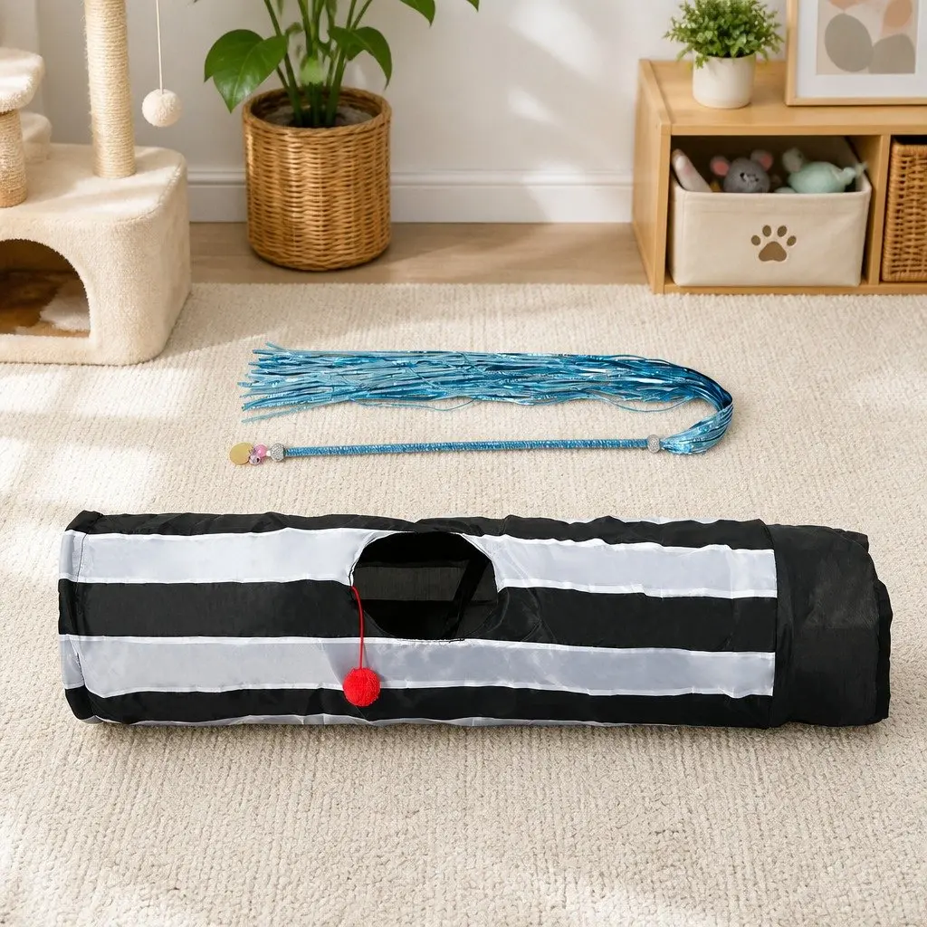 Cat Toy Set Interactive Tunnel Scratching Pad Wand Feather Play