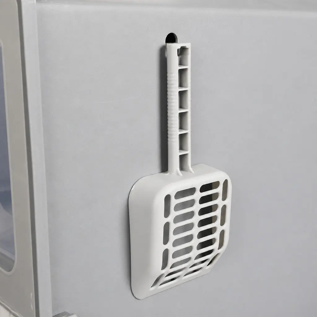 Fully Enclosed Cat Litter Box with Pull-Out Mat Grey Privacy Shelter Tray Scoop