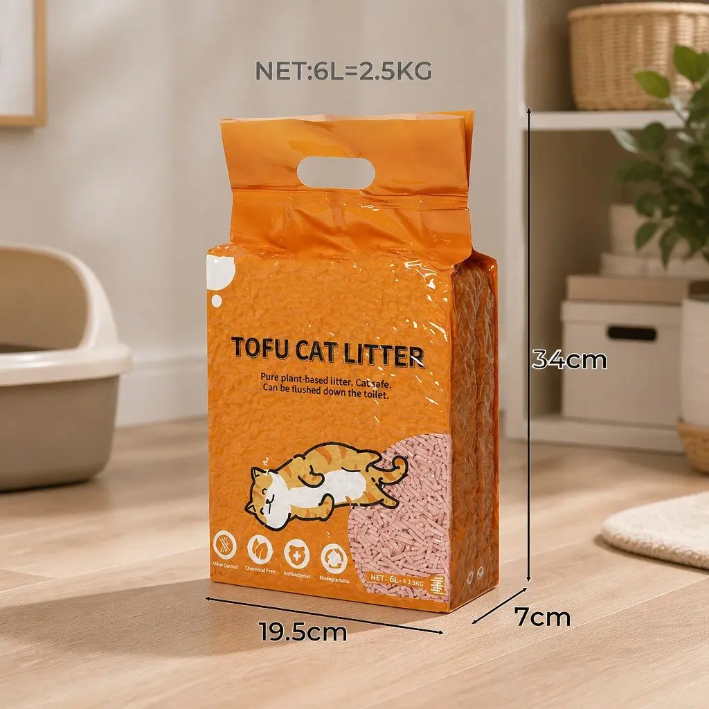 Tofu Cat Litter Clumping Flushable Biodegradable Odour Control 2.5kg Peach Scent