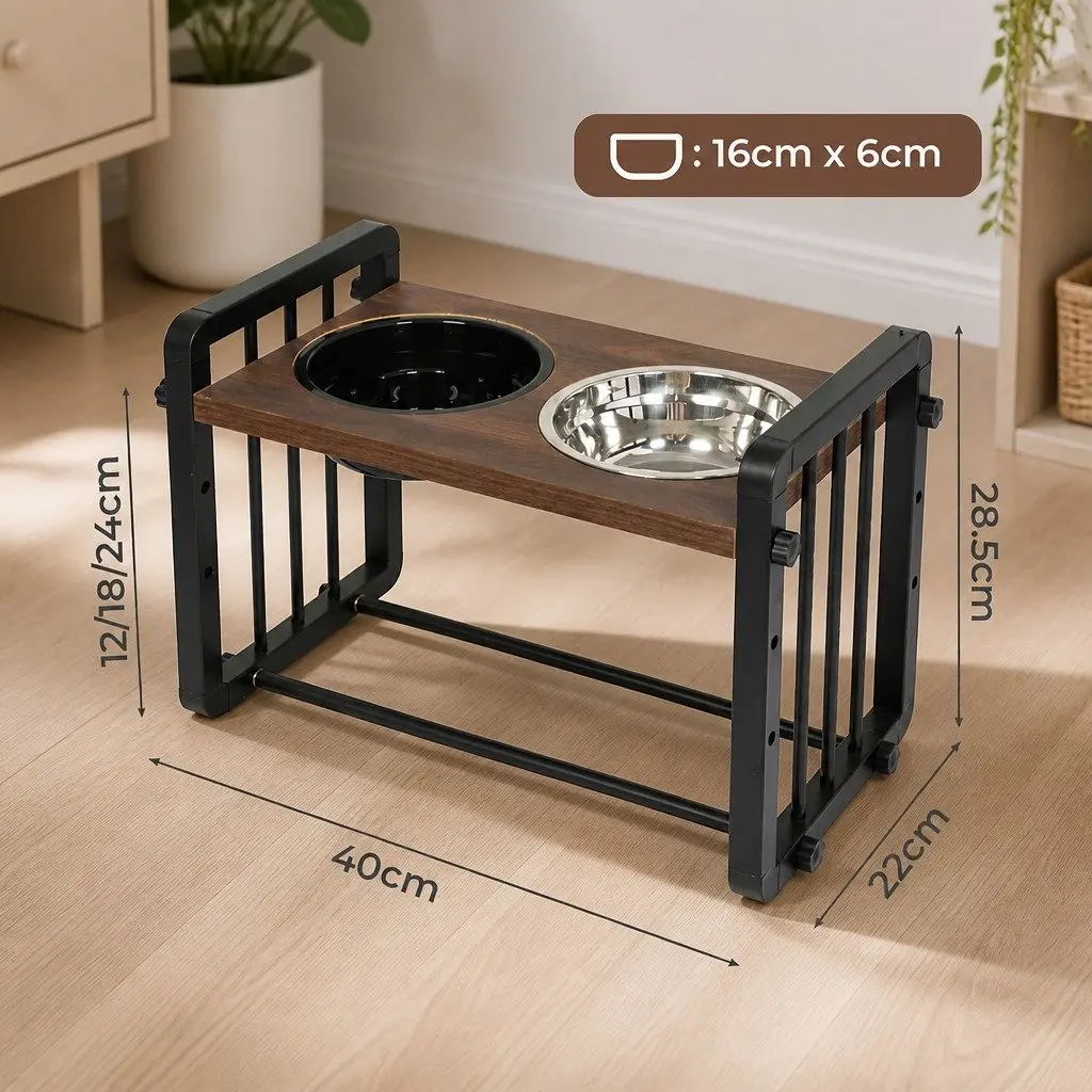 Adjustable Height Pet Feeder Elevated Dog Cat Bowl Stand Medium Black 3 Positions