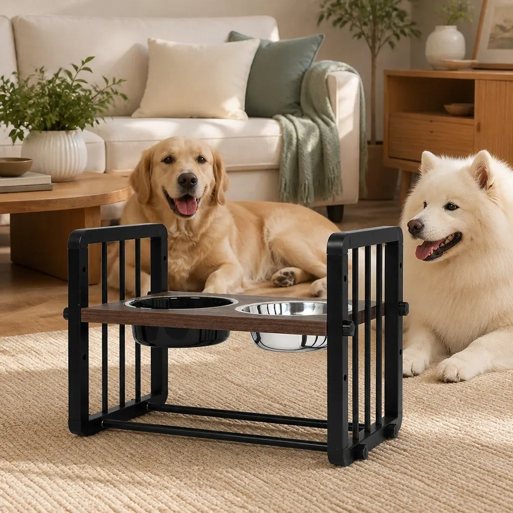 Adjustable Height Pet Feeder Elevated Dog Cat Bowl Stand Medium Black 3 Positions