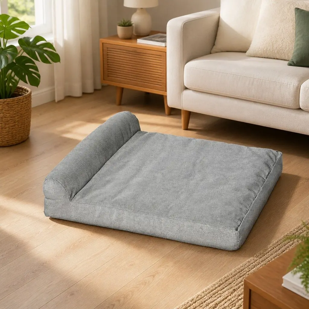 Memory Foam Pet Bed Large Egg Shape Chew Proof Waterproof Grey