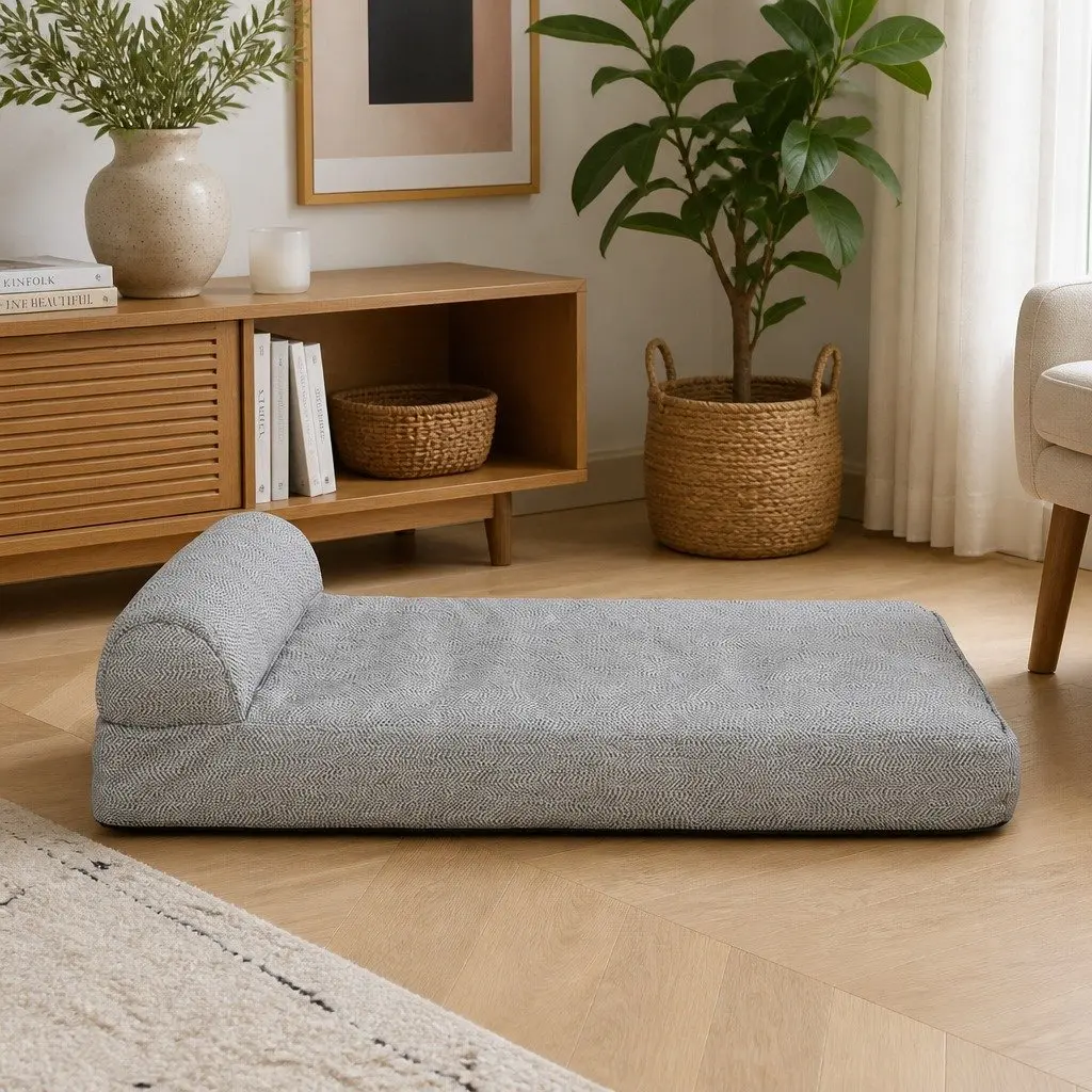 Memory Foam Pet Bed Large Egg Shape Chew Proof Waterproof Grey