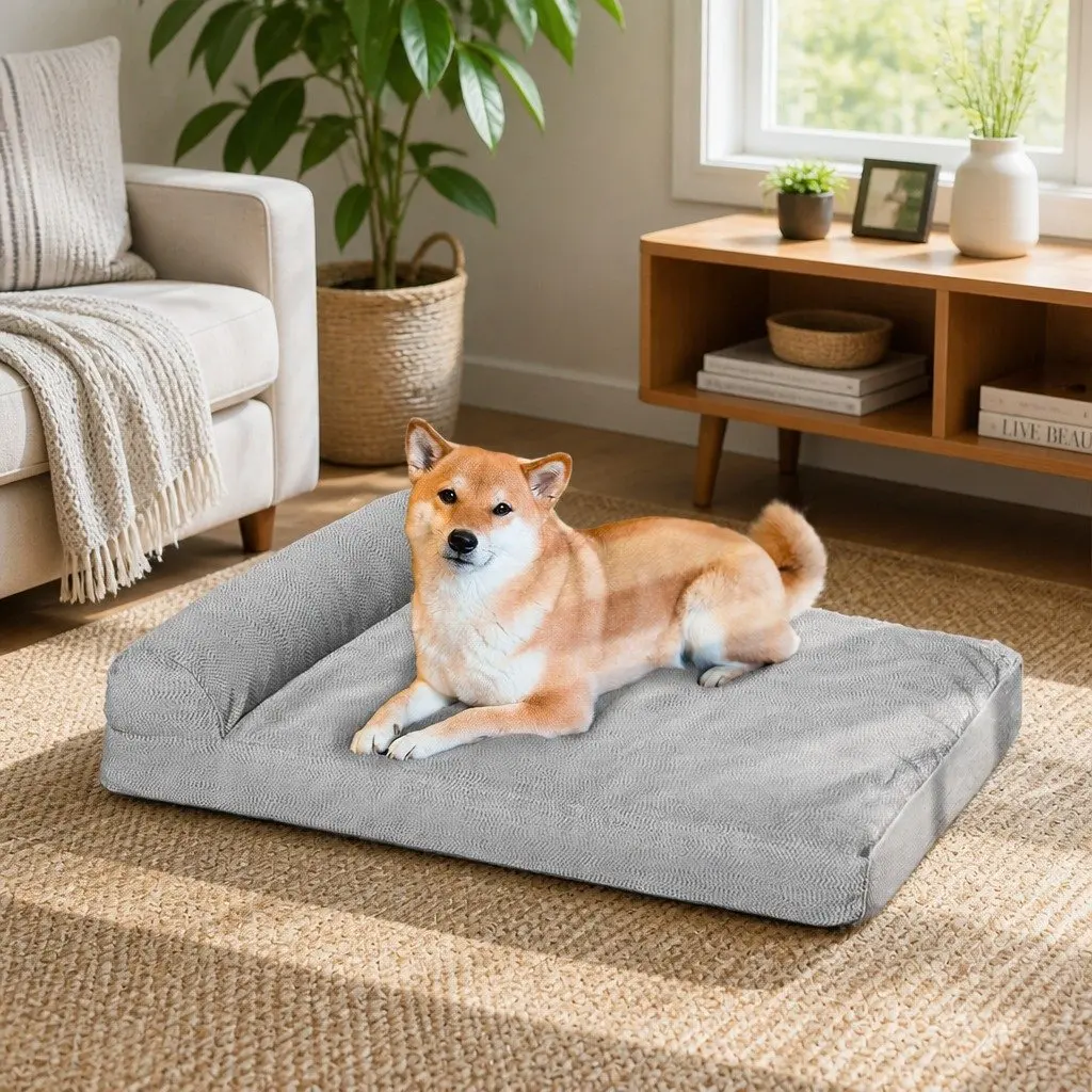 Memory Foam Pet Bed Large Egg Shape Chew Proof Waterproof Grey