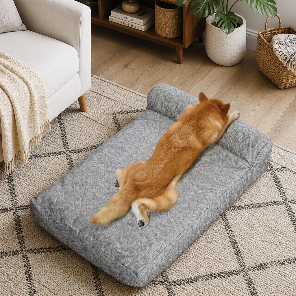 Memory Foam Pet Bed Large Egg Shape Chew Proof Waterproof Grey