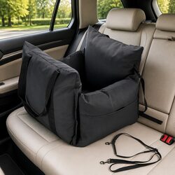 Dog Car Seat Booster with Adjustable Safety Belt Carrier Bed Storage Black