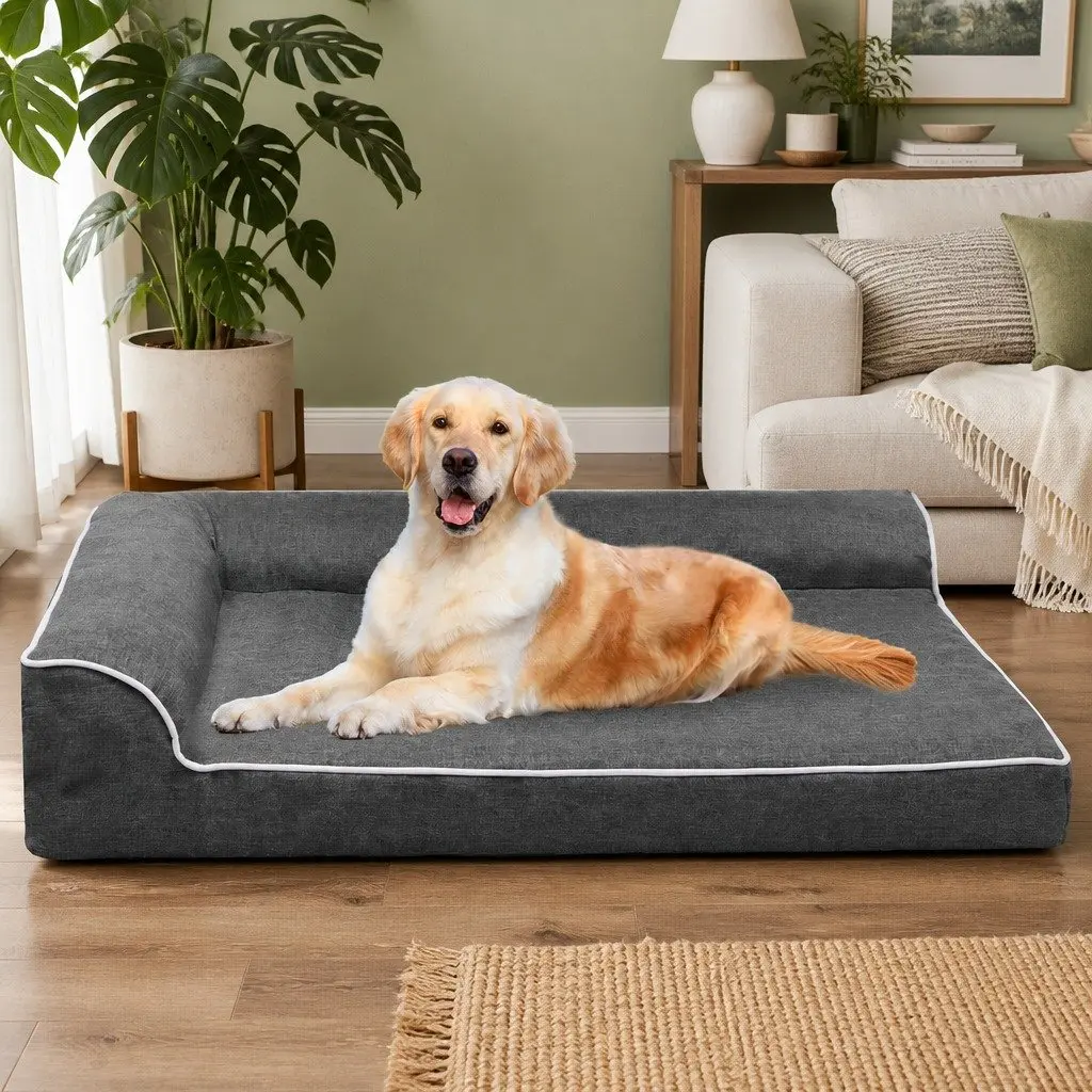 Orthopedic Dog Bed XXL Large Pet Memory Foam L-Shaped Bolster Sofa Comfort Sleep