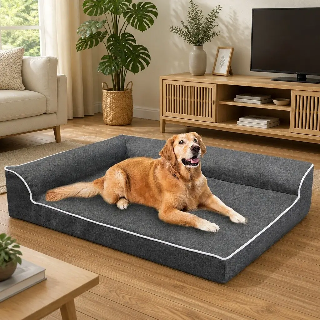 Orthopedic Dog Bed XXL Large Pet Memory Foam L-Shaped Bolster Sofa Comfort Sleep