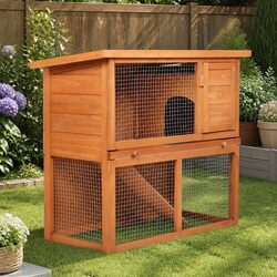Rabbit Hutch Chicken Coop Wooden Pet House 2 Tier Outdoor Garden Enclosure