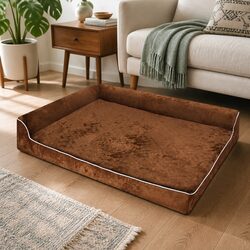 Orthopedic Dog Bed M Memory Foam Egg Crate Pet Sofa L-Shaped Bolster Coffee