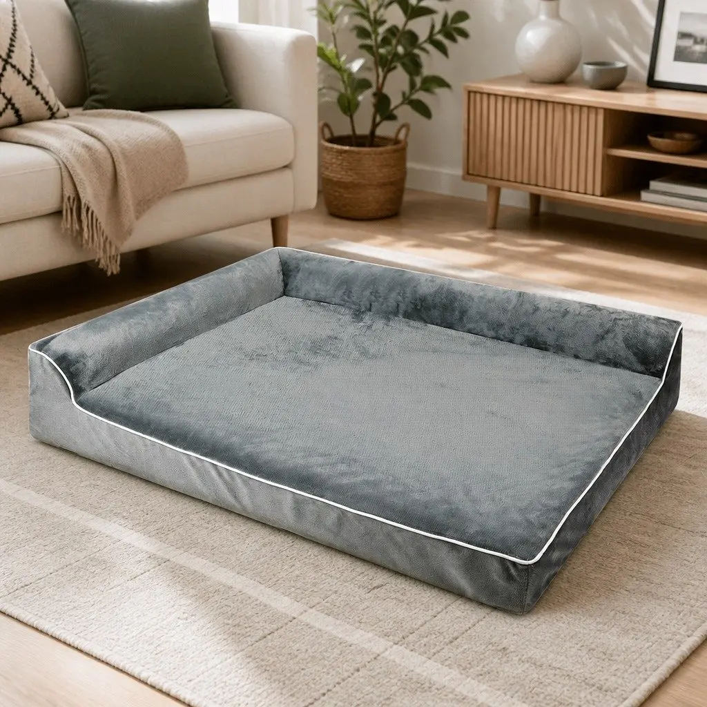 Orthopedic Dog Bed Memory Foam XXL L-Shaped Bolster Grey