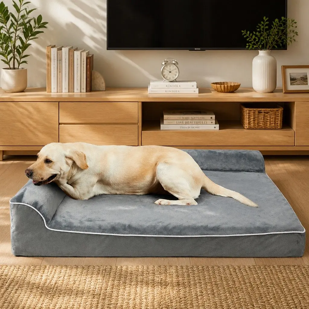 Orthopedic Dog Bed Memory Foam XXL L-Shaped Bolster Grey