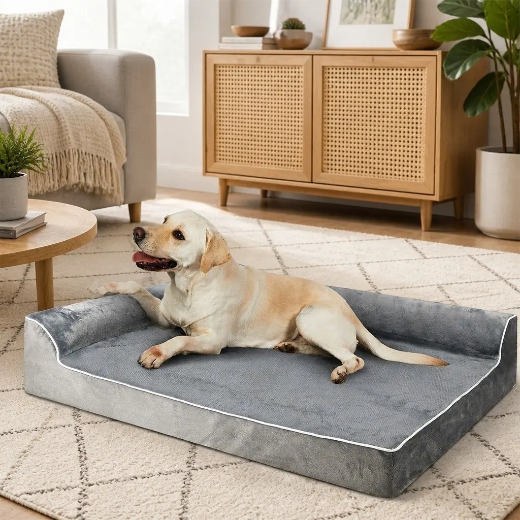 Orthopedic Dog Bed Memory Foam XXL L-Shaped Bolster Grey