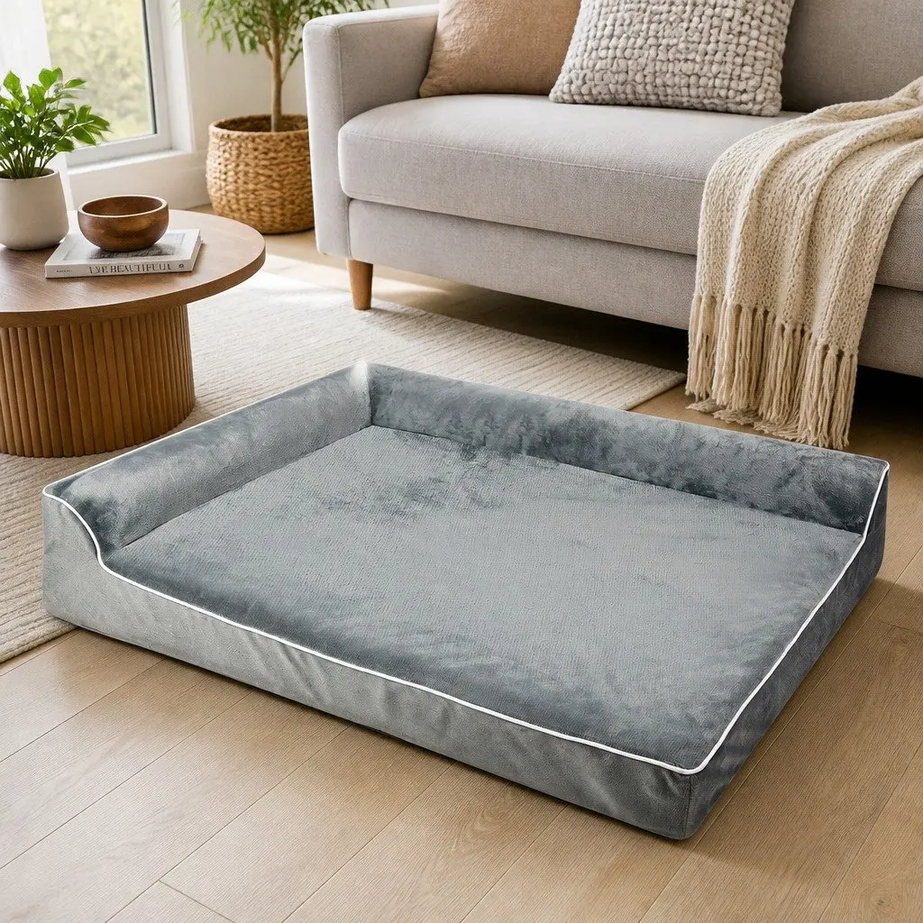 Orthopedic Dog Bed Memory Foam XXL L-Shaped Bolster Grey