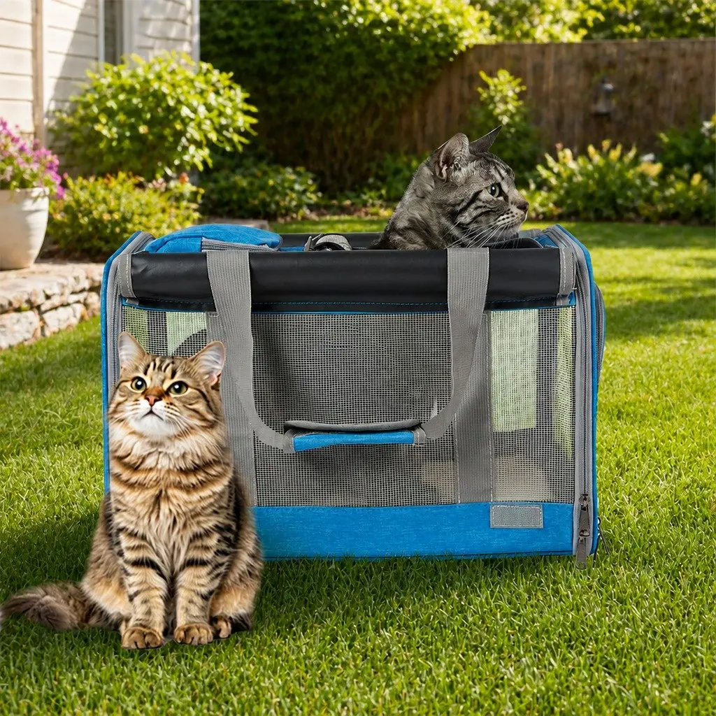 Pet Carrier Bag Portable 3 in 1 M Size Blue Oxford Fabric Shoulder Handbag Crossbody for Dog Cat
