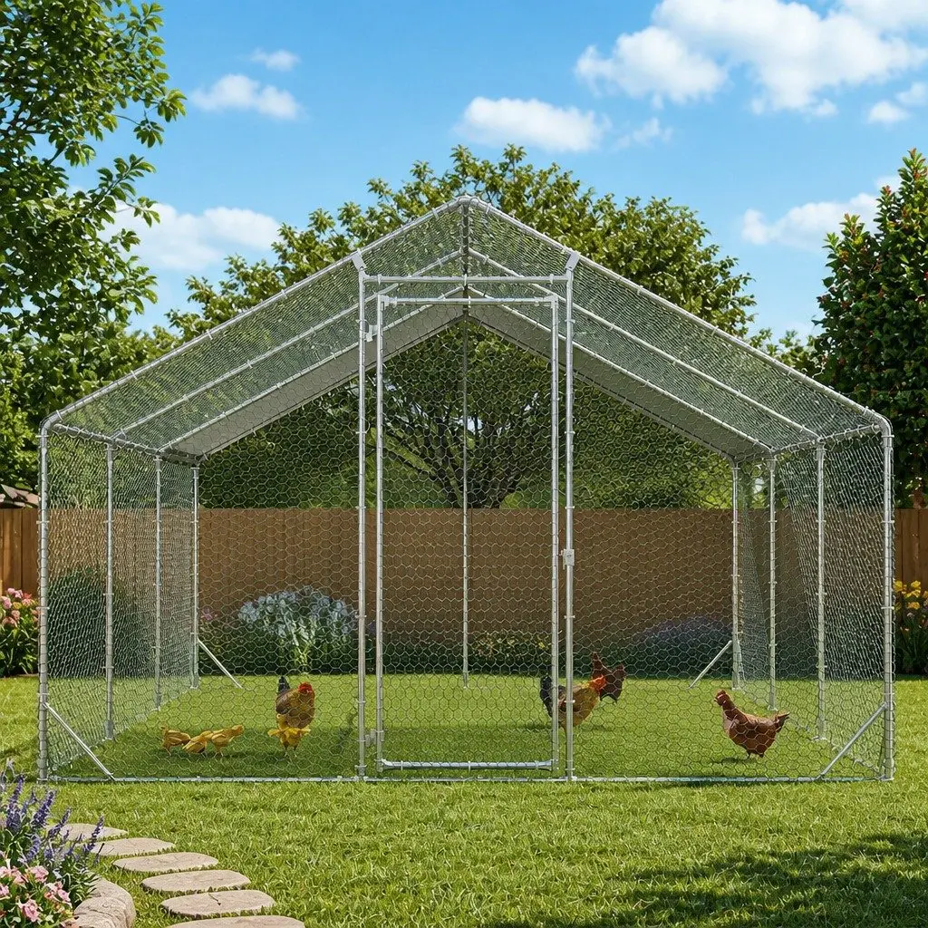 Large Chicken Coop Cage Walk-in Galvanized Metal 600x300x194cm Silver Waterproof Enclosure for Poultry