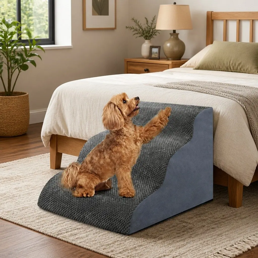 Pet Stairs High Density Foam Non-Slip 3-Step Grey