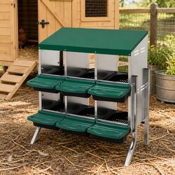 Chicken Egg Nesting Box 6-Hole Roll Away Coop Hutch Standing Wall Mount