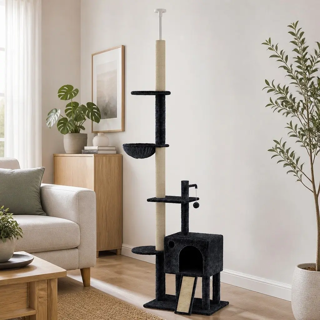 Cat Tree Multi-Level Scratching Post Hammock Condo Grey