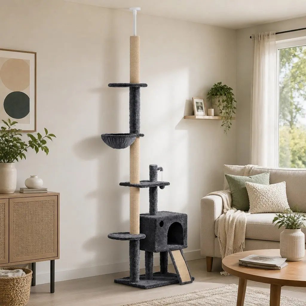 Cat Tree Multi-Level Scratching Post Hammock Condo Grey