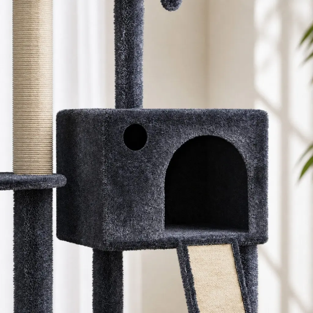Cat Tree Multi-Level Scratching Post Hammock Condo Grey