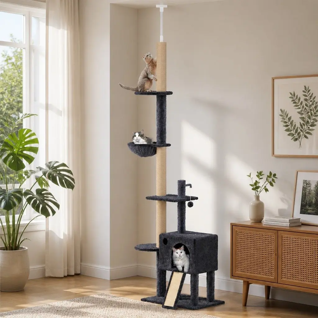 Cat Tree Multi-Level Scratching Post Hammock Condo Grey
