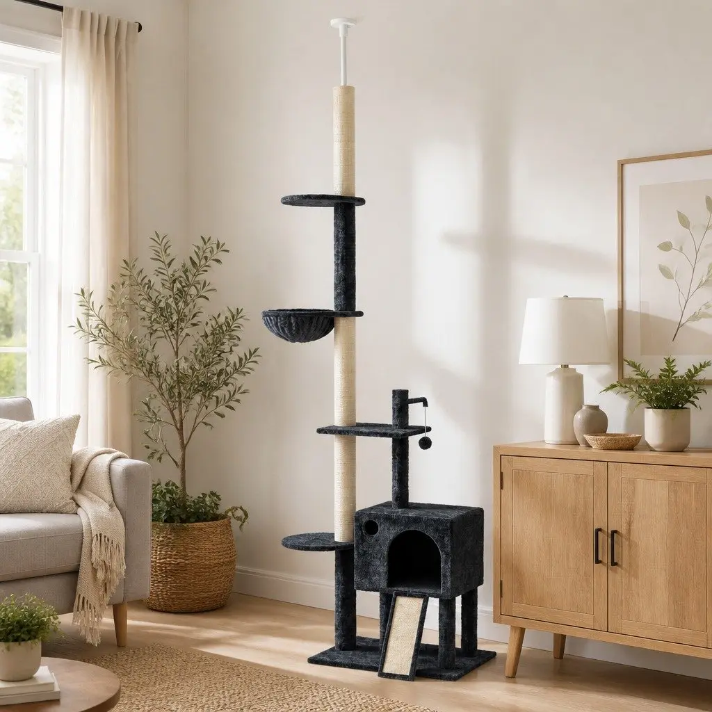Cat Tree Multi-Level Scratching Post Hammock Condo Grey
