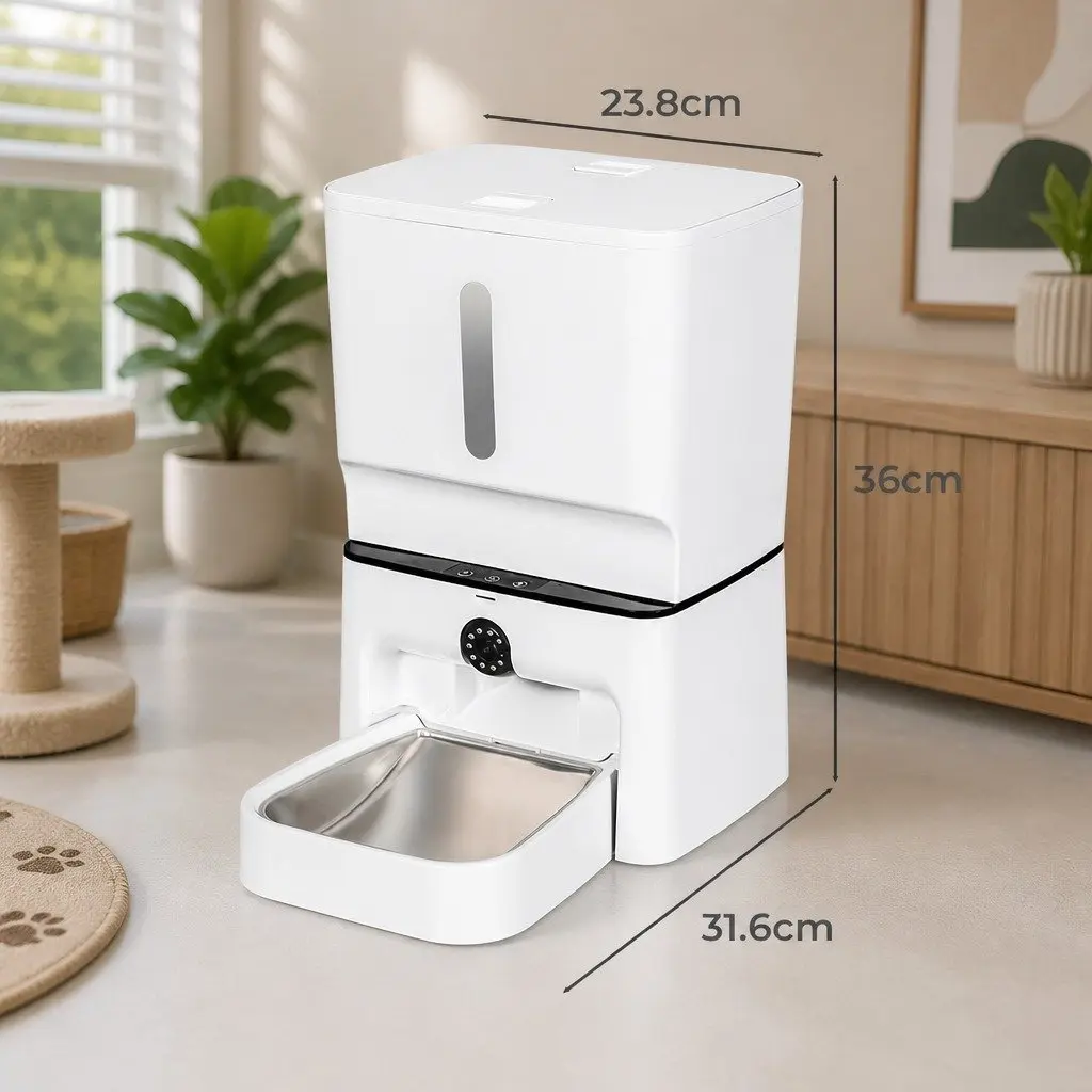 Automatic Pet Feeder 7L WiFi Camera Laser Interactive Toy Remote App Control White