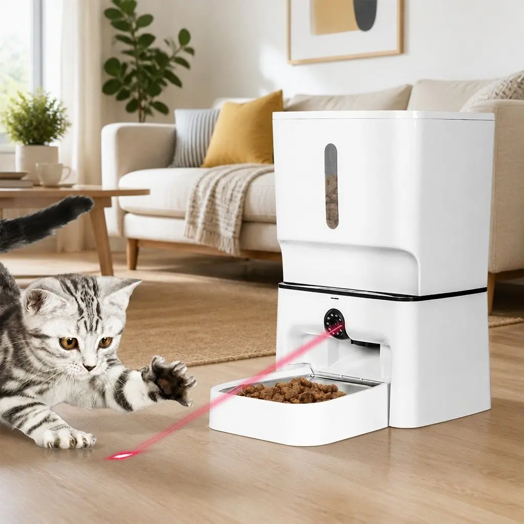 Automatic Pet Feeder 7L WiFi Camera Laser Interactive Toy Remote App Control White