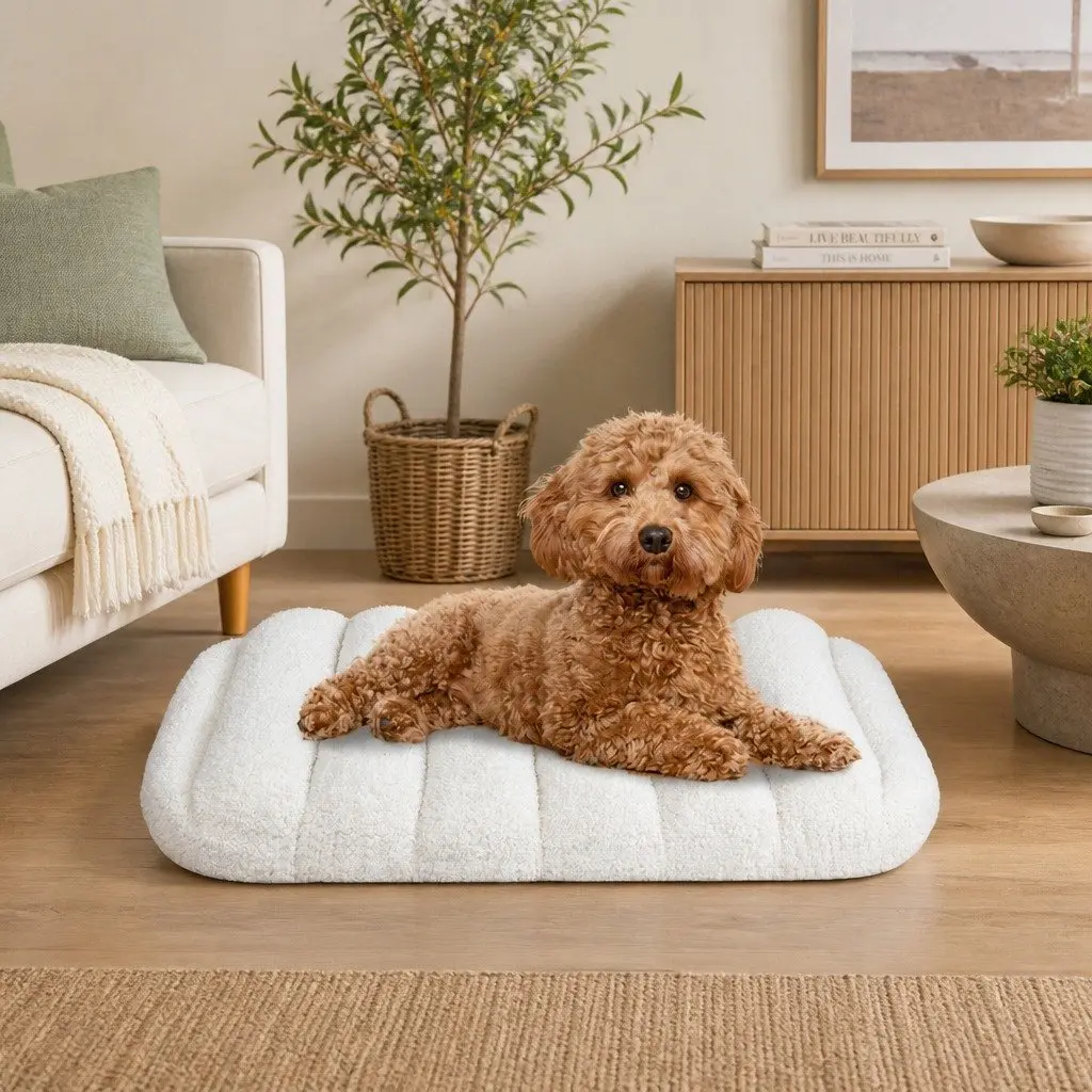Orthopedic Dog Bed Dual Layer Foam Small Size White Sherpa Plush Removable Washable Cover
