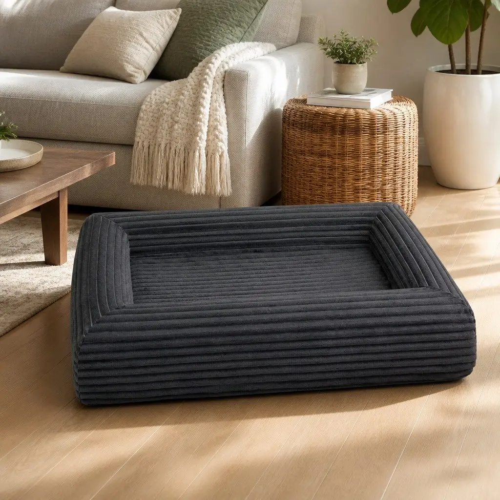 Orthopedic Dog Bed XL Grey Corduroy Removable Washable Cover Waterproof