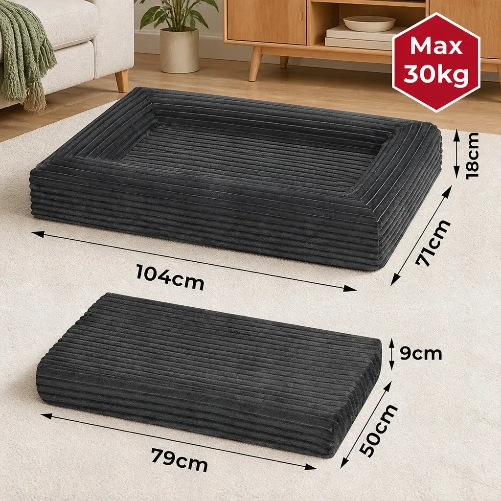 Orthopedic Dog Bed XL Grey Corduroy Removable Washable Cover Waterproof