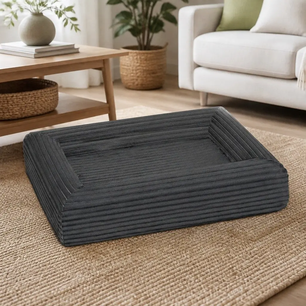 Orthopedic Dog Bed Egg Crate Foam XXL Grey Corduroy Removable Washable Cover