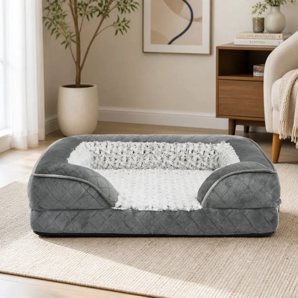 Orthopedic Memory Foam Pet Bed Dog Washable Mat with Bolster Support Large
