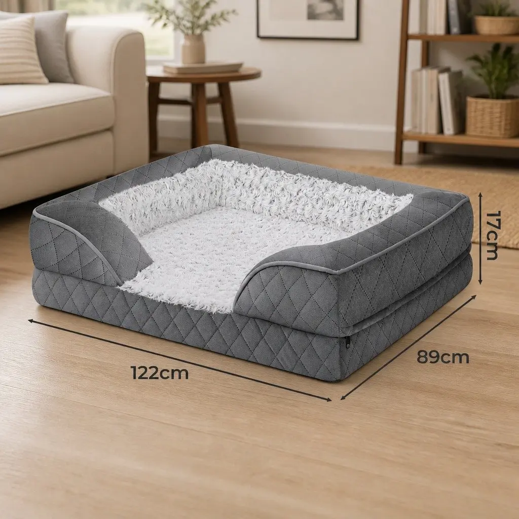 Orthopedic Memory Foam Pet Bed Dog Washable Mat with Bolster Support Large