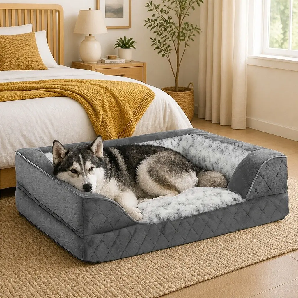Orthopedic Memory Foam Pet Bed Dog Washable Mat with Bolster Support Large