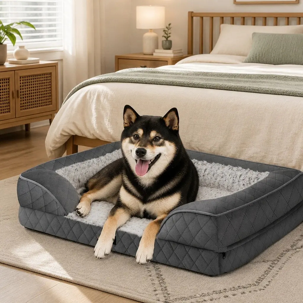 Orthopedic Memory Foam Pet Bed Dog Washable Mat with Bolster Support Large